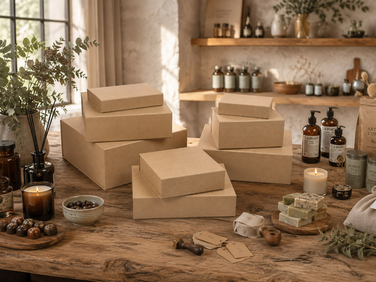 Natural Kraft Luxury Folding Gift Boxes - Ideal for Organic Product Gifting
