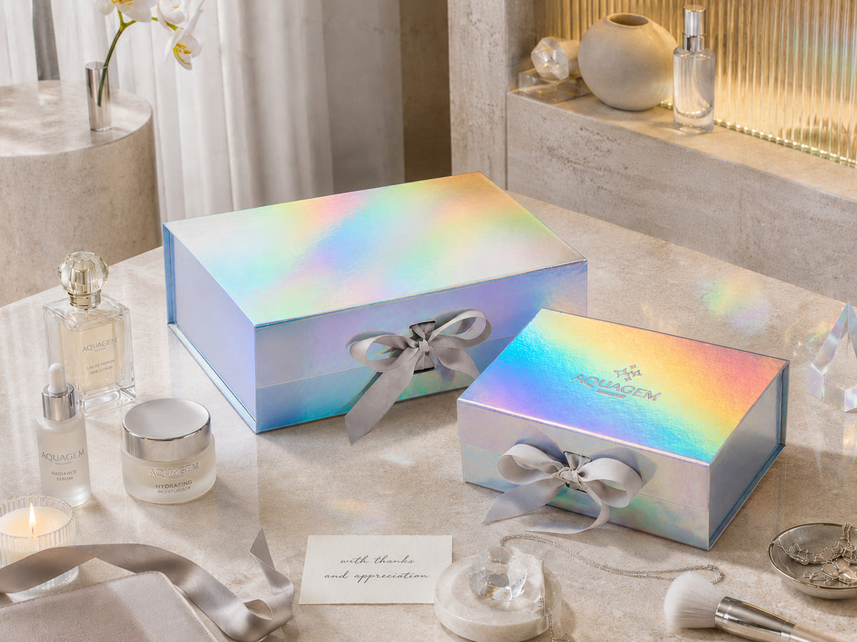 Rainbow Silver Folding Gift Boxes with Magnetic Closure