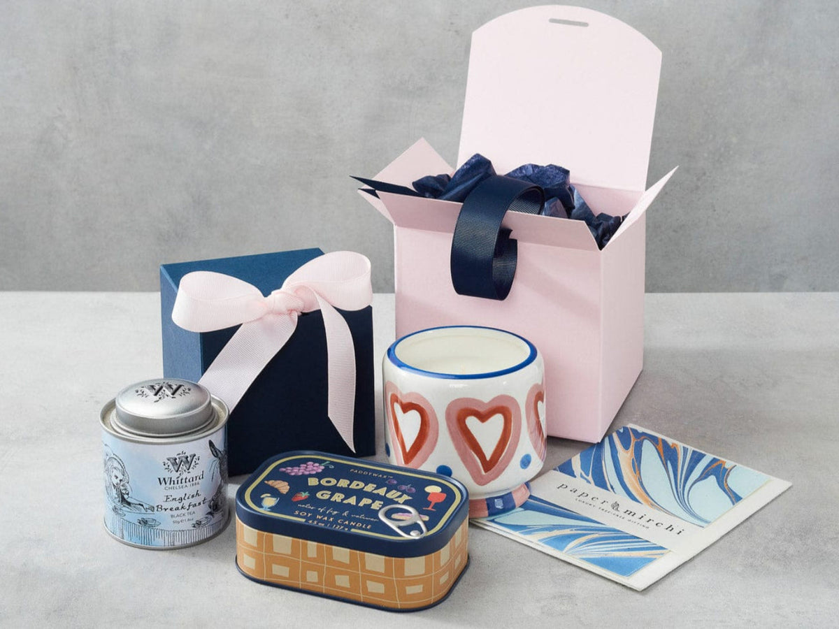 SoftBox Cube Gift Cartons in Pale Pink and Navy Blue