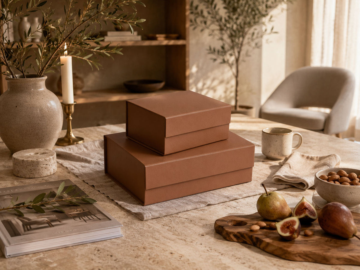 Tan Faux Leather Luxury Gift Box Collection