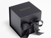 SAVOY gold foil logo on black small cube boxes with changeable ribbon