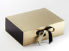 Black Metallic Sparkle Double Ribbon Featured on Gold A4 Deep Gift Box with Black Gloss FAB Sides®