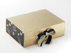 Peacoat Ribbon Featured with Xmas Pine Cones FAB Sides® on Gold Gift Box