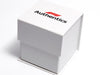 White Large Cube box with ‘F1 Authentics’ Red and Black Screen Printed logo to lid on a white background