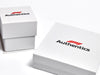 Red and Black F1 Authentics logo Printed on White Medium Gift Boxes No Ribbon and Large Cube White No Ribbon Gift Boxes