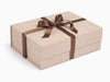 Brown Satin Ribbon with Gold Stitched Edge Featured on Stone Suede Gift Box