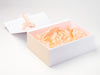 Peach Fuzz Ribbon and Peach Tissue Featured in White No Magnet Box with Hessian Linen FAB Sides®