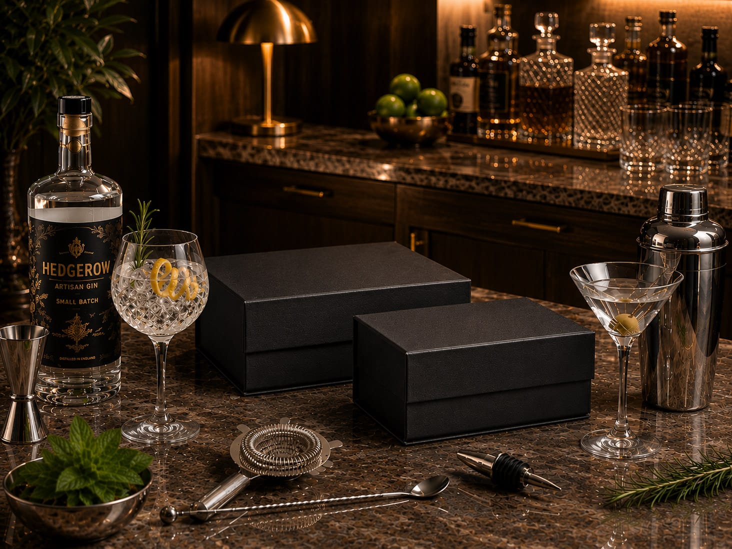 Black Faux Leather Gift Boxes for Craft and Artisan Spirits
