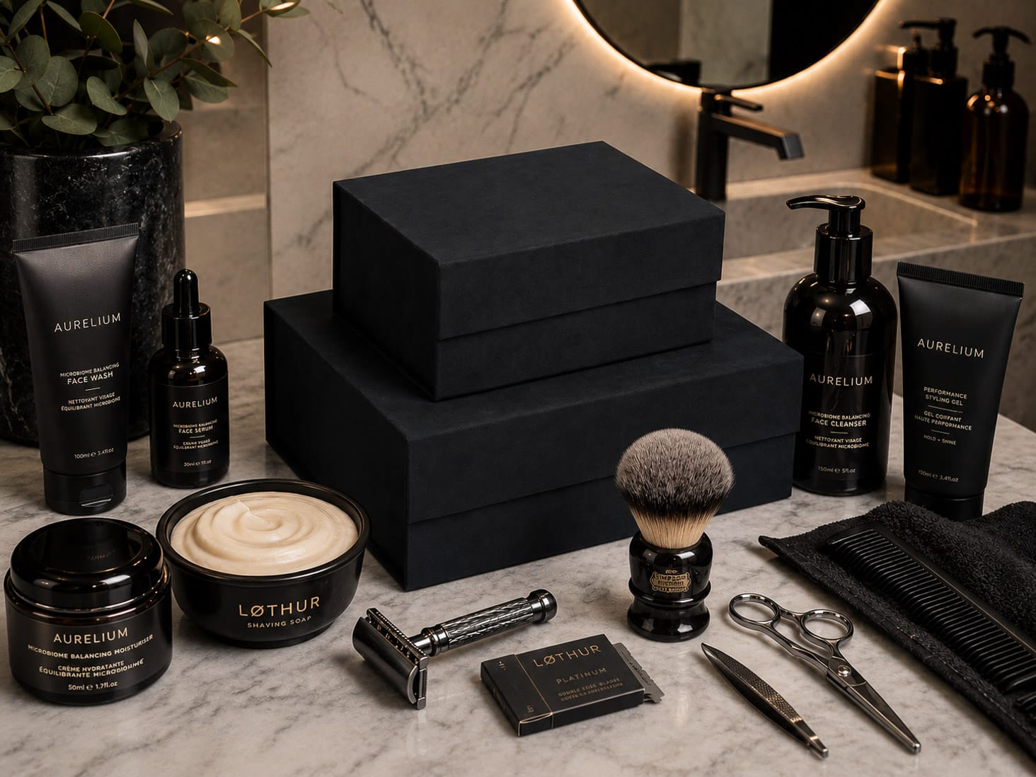 Black Faux Suede Gift Boxes for Men's Grooming
