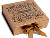 Mushtaq’s Mitai logo foiled on Medium Copper gift boxes with gloss Black foil