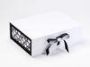 Black Grosgrain Ribbon on White Gift Box with Black Hearts FAB Sides®