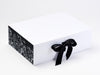 Sample Black Botanical Sketch FAB Sides® on White A4 Deep Gift Box with Black Grosgrain Ribbon