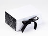 Sample Black Botanical Sketch FAB Sides® on White A5 Deep Gift Box with Black Satin Ribbon