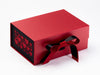 Black Satin Ribbon Featured on Red Gift Box with Black Hearts FAB Sides®