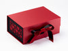 Black Satin Ribbon Featured on Red Gift Box with Black Hearts FAB Sides®