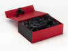 Black Grosgrain Ribbon and Black Tissue with Black Matt FAB Sides® Featured on Red Gift Box
