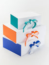 Orange FAB Sides® Featured with Jade and Cobalt Blue FAB Sides® on White Gift Boxes with Matching Ribbon