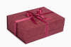 Burgundy Satin Ribbon with Gold Stitched Edge Featured on Burgundy Suede Gift Box