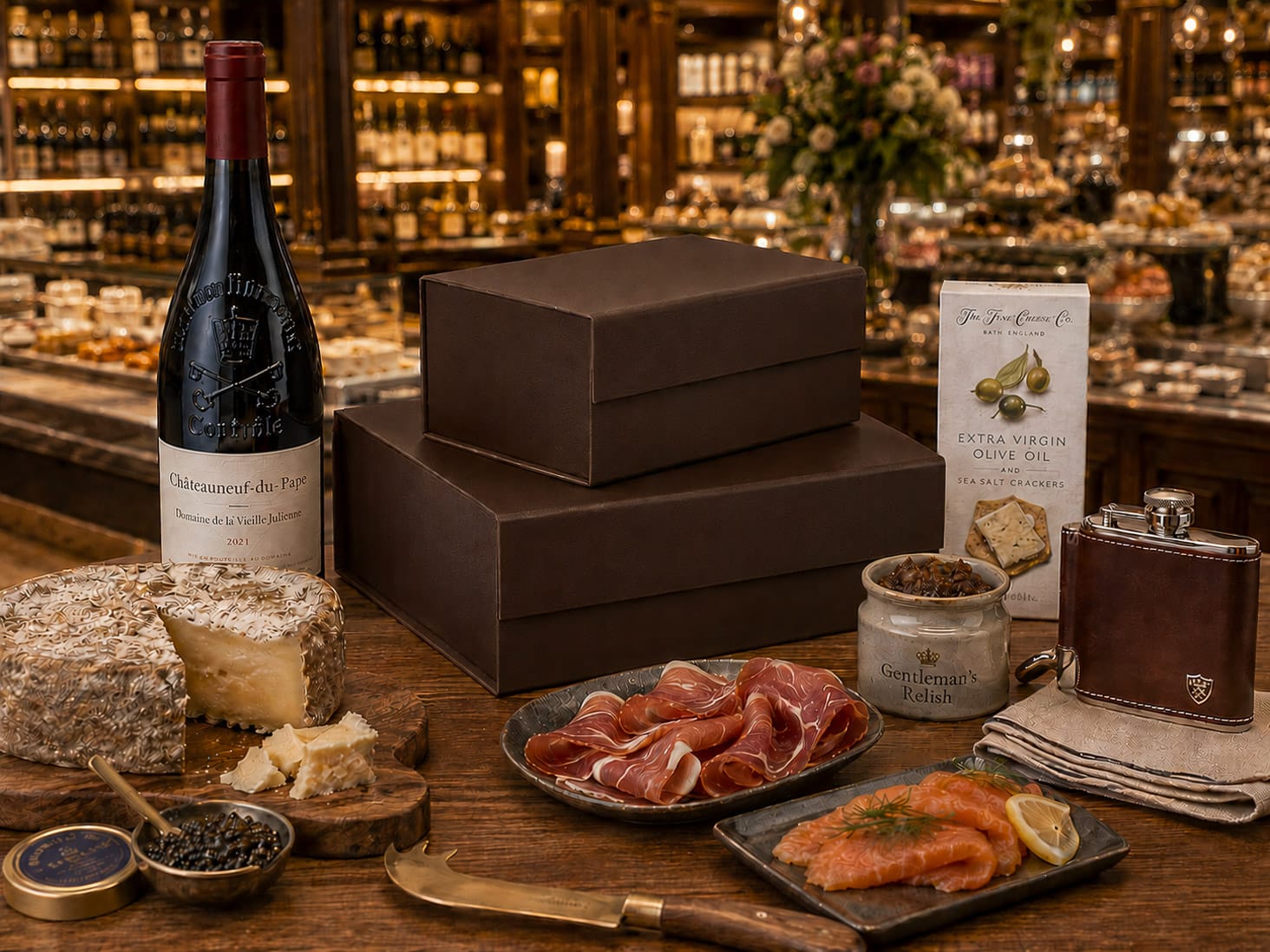Dark Brown Faux Leather Gift Boxes for Gourmet Food Hampers and Grazing Boxes