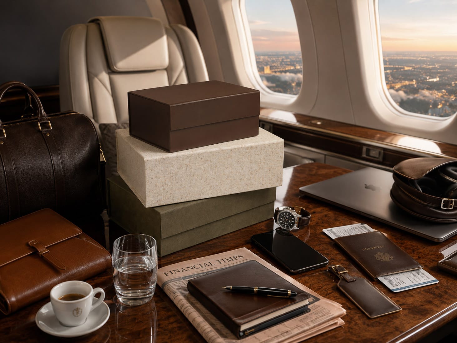 Dark Brown Faux Leather, Linen and Suede Gift Boxes for Luxury Travel