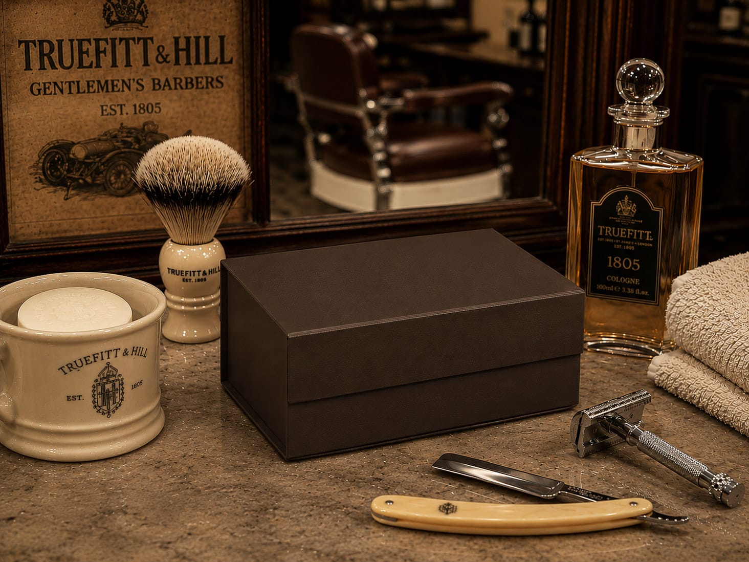 Dark Brown Faux Leather Gift Boxes for Luxury Mens Grooming Gifts