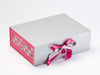 Hot Pink Satin and Silver Sparkle Ribbon Featured with Hot Pink Hearts FAB Sides® on Silver Gift Box