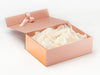 Ivory and Rose Gold Satin Ribbon Featured with Ivory Tissue Paper and Rose Copper FAB Sides® on Rose Gold Gift Box