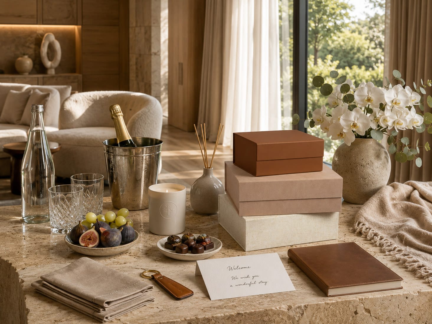Tan Faux Leather Gift Boxes for Hotel Welcome Gifts