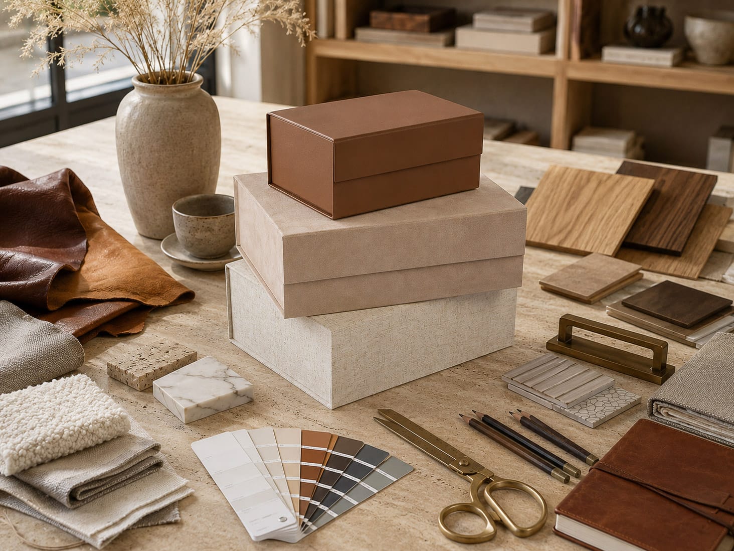 Tan Faux Leather Gift Boxes for Inerior Design and Lifestyle Giftting