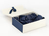 Navy Blue Tissue Paper Featured in Ivory Gift Box with Navy Textured FAB Sides®