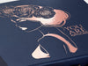 Navy Blue Gift Box with Custom Printed Rose Gold Foil Design