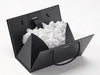Black Boxbag with Pale Grey Tissue Paper inside on a white background