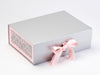 Pale Pink Satin and Powder Pink Grosgrain Ribbon with Pale Pink Hearts FAB Sides® on Silver Gift Box