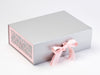 Powder Pink and Pale Pink Satin Ribbon Featured on Silver Gift Box with Pale Pink Hearts FAB Sides®