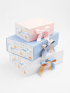 White Satin Double Ribbon Featured with Rainbow Zoo FAB Sides® on Pale Pink Gift Box