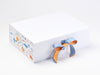 Rainbow Zoo FAB Sides® Featured on White Gift Box with French Blue and Mango Double Ribbon
