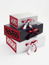 White Satin and Red Sparkle Double Ribbon Featured with Red Hearts FAB Sides® on White Gift Box
