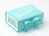Robin Egg Blue A5 Deep Gift Box Featured with White Heart FAB Sides® and Custom White Logo Print to Lid