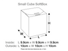 Diagram of a small cube softbox with dimensions labeled
