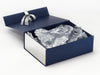 Silver Tissue Paper Featured in Navy Blue Gift Box with Metallic Silver FAB Sides®
