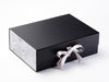 Silver Grey Satin and Silver Sparkle Ribbon Featured with Smoke Grey Marble FAB Sides® on Black Gift Box
