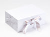 Silver Grey and White Satin Ribbon Featured with Smoke Grey Marble FAB Sides® on White Gift Box