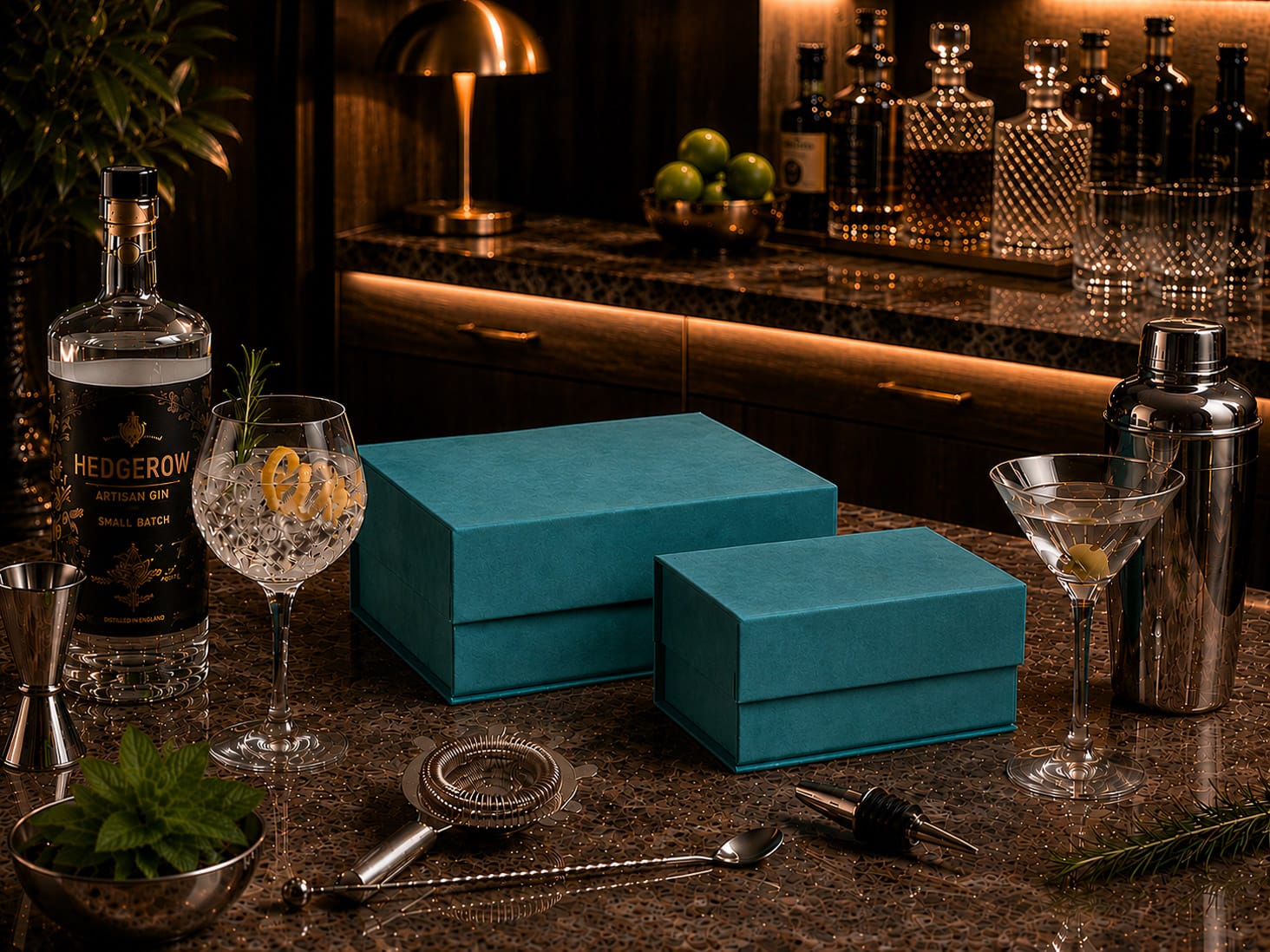 Teal Faux Suede Gift Boxes for Artisan Spirits