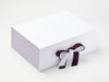 Midnight Plum Ribbon Featured on White No Magnet  SLot Gift Box with Lavender Linen FAB Sides®