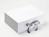 Sample Metal Grey Ribbon on White No Magnet Slot Gift Box with Grey Linen FAB Sides®