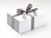 Metal Grey Ribbon Featured on White No Magnet Gift Box with Grey Linen FAB Sides®