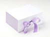 Sample Hyacinth Ribbon Featured on White No Magnet Slot Gift Box with Lavender Linen FAB Sides®