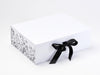 White Botanical Sketch FAB Sides® Featured on White Gift Box with Black Satin Ribbon