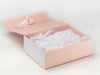 White Grosgrain Ribbon Combined with White Tissue Paper and White Matt FAB Sides® on Pale Pink Gift Box