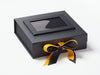 Black Medium Gift Box with Yellow Gold Double Ribbon Bow and Black Photo Frame